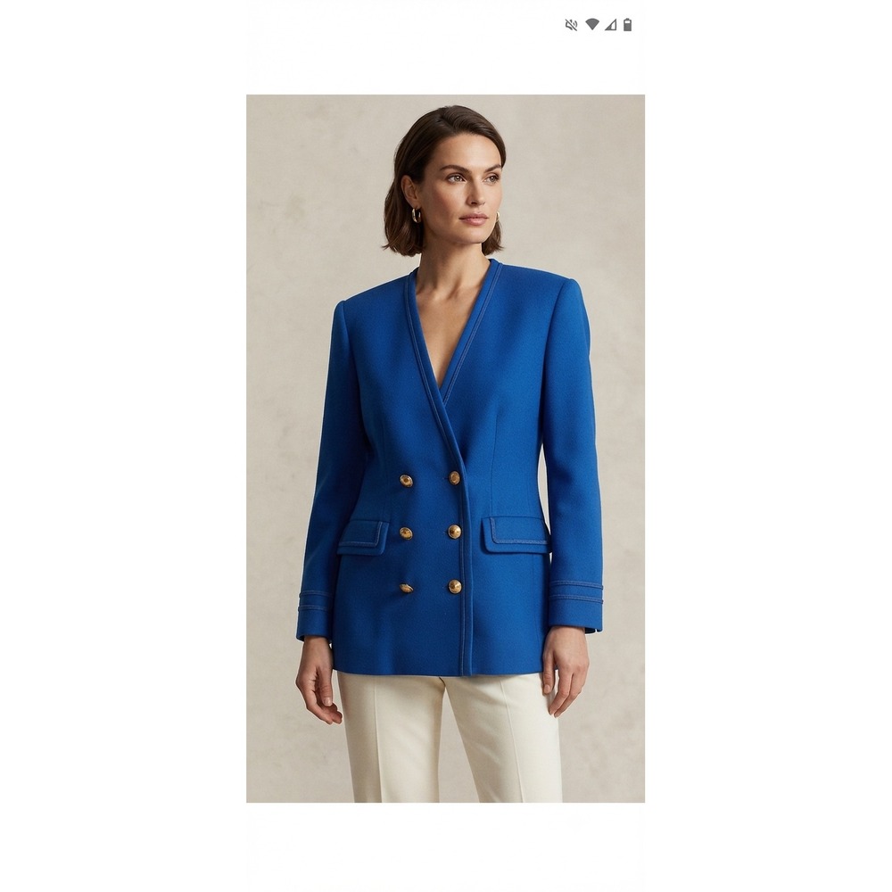 Albert Nipon Blazer Womens 4 Blue Wool Double Breasted Gold Button Vintage Coat